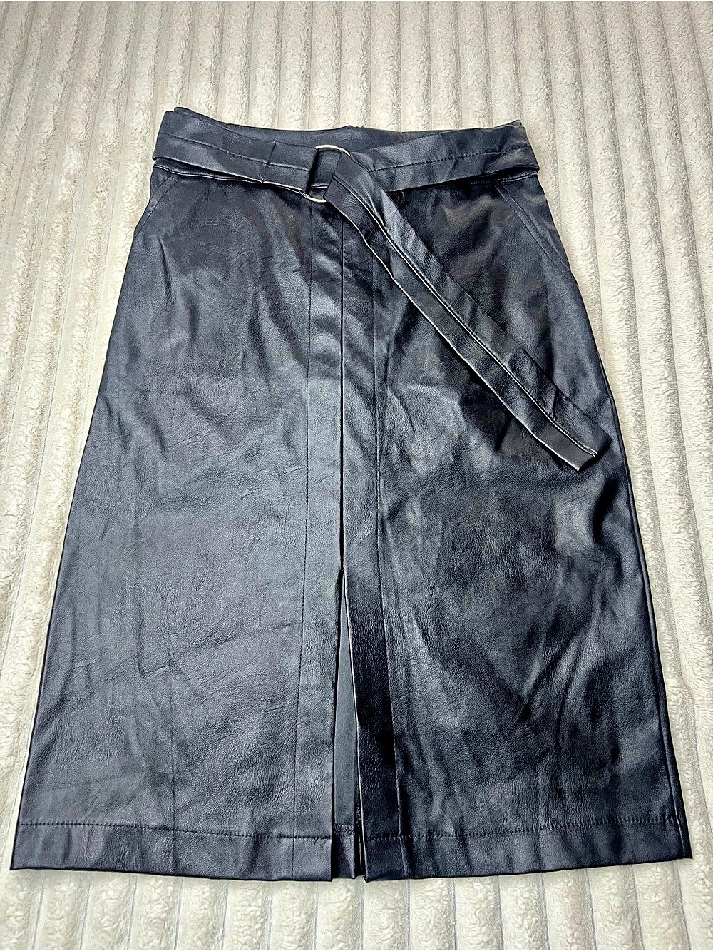 Black Faux Leather Midi Skirt, no brand , no size tag